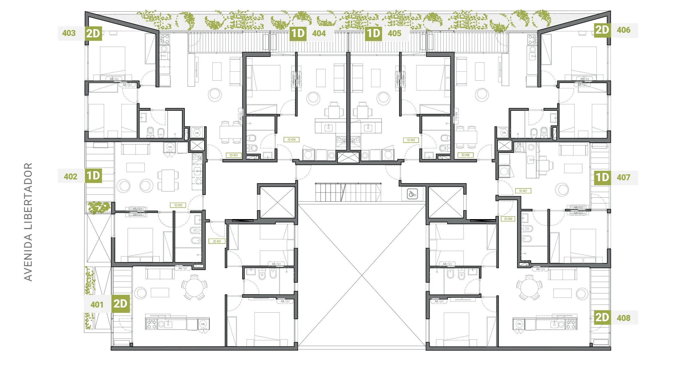 Plano — Planta del piso 4 · ubicación de la unidad